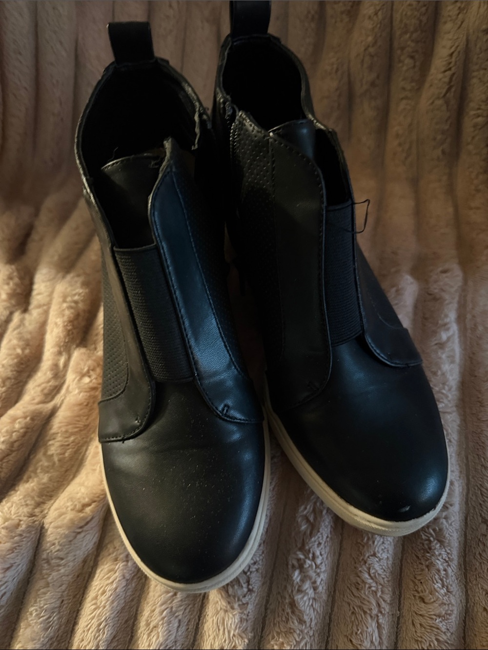 a new day Black Slip-On Ankle Booties with White Soles